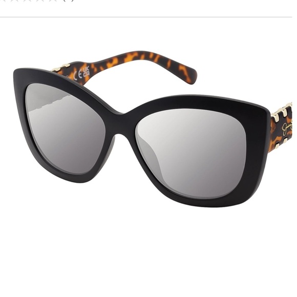 Jessica Simpson black tortoiseshell whipstitch arms cat Eye Sunglasses new - Picture 4 of 5